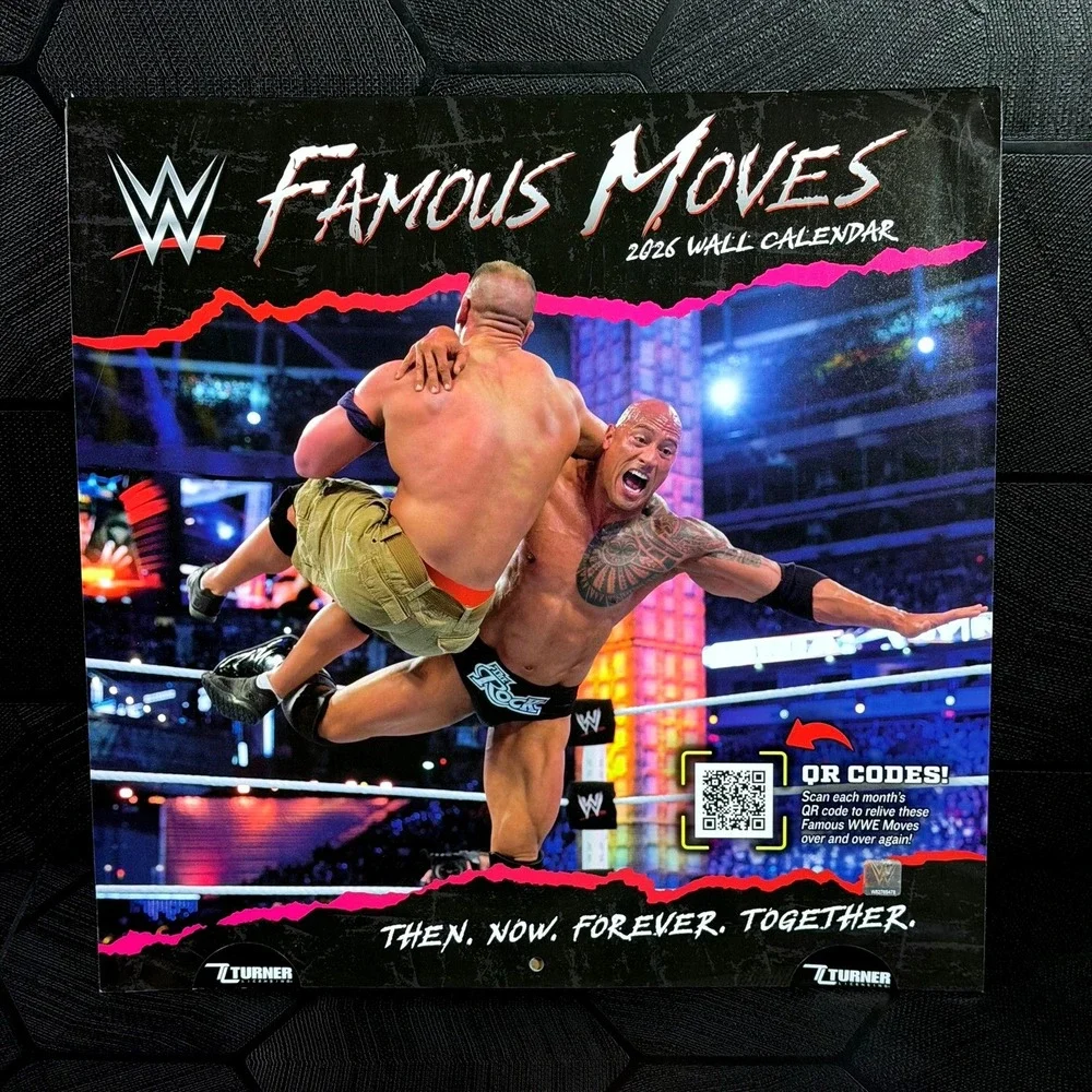 WWE Famous Moves 2026 Wall Calendar Turner Licensing John Cena The Rock QR Codes